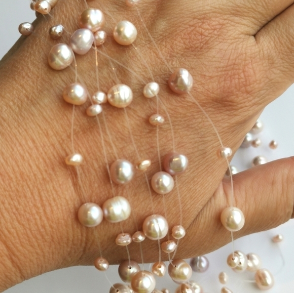 Pink freshwater pearl illusion necklace pink 🆕 - Picture 6 of 10